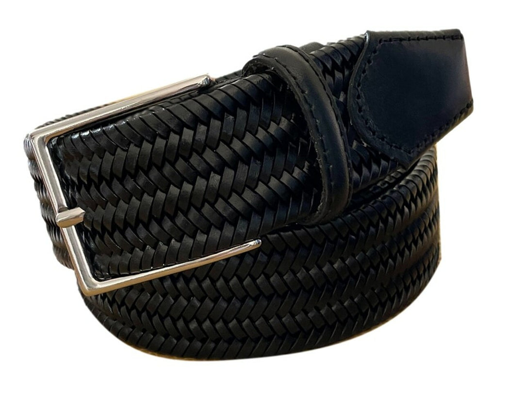 Leather Braided Woven Stretch Belt Black - Main Image