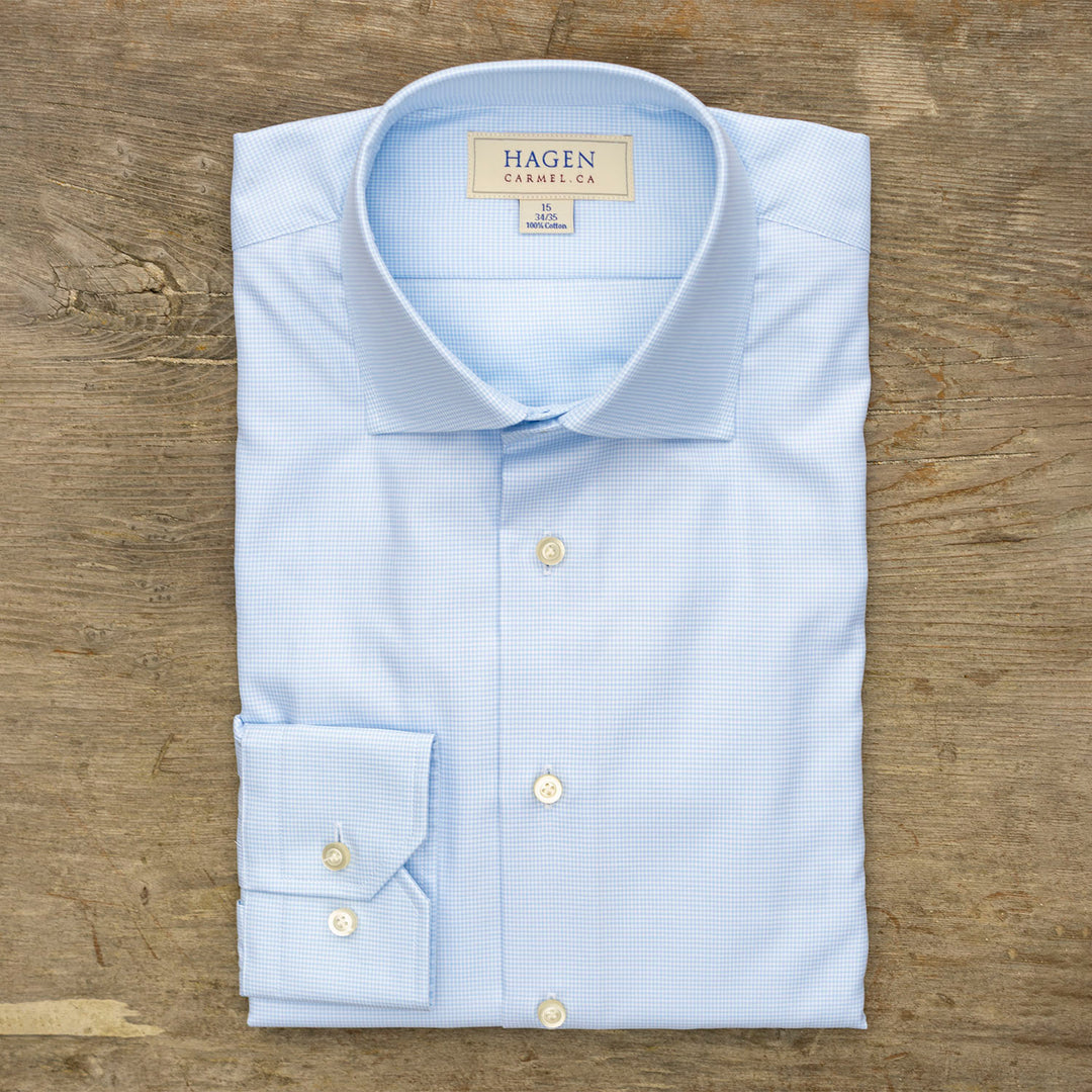 blue houndstooth dress shirt Quattro Flex Dress Shirt with Semi-Spread Collar Navy Houndstooth M / Navy Houndstooth